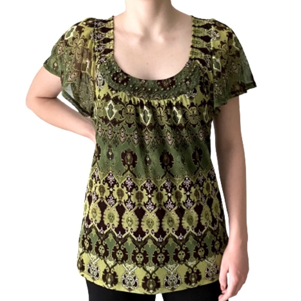 Apt.9 Green Lined w/ Beaded Detail Blouse​​​​​​​​​​​​​​​​​​​​​​​​​​​​​